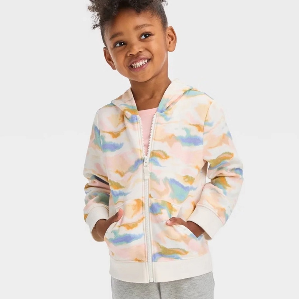 Cat & Jack Kids Girl's Fleece Zip-up Tie-Dye Hoodie Sweater Size 5T